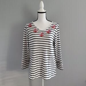Quacker Factory Women's Long Sleeve Striped Top L